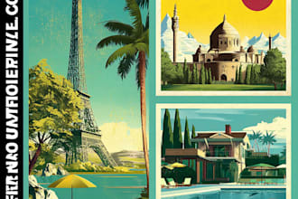 create a travel poster illustration in a retro vintage style