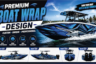 design premium custom boat wrap, yacht wrap, fishing boat