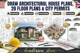 draw architectural house plans, 2d floor plans  and city permits