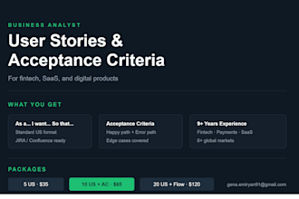 write user stories and acceptance criteria for your app