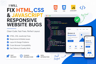 fix HTML CSS javascript responsive website bugs