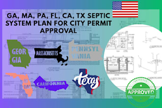 ga, ma, pa, fl, ca, tx septic system plan for city permit approval