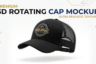 realistic 3d rotating cap mockup for trucker, fitted, beanie and baseball hats