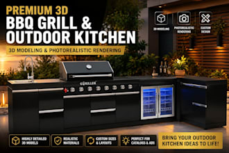 create 3d product rendering for kitchen appliances and BBQ grills