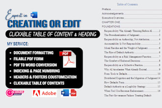 create a clickable table of contents and fix headings in ms word