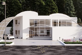 design a modern 3d house facade and create photorealistic renders