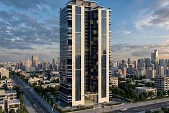 retrofit high rise building,realistic revit render,office tower,facade visualize
