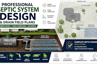 design septic system and drain field plans for tx fl nc tn ga