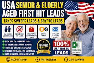 provide USA senior elderly aged first hit leads, takes sweeps leads, crypto lead