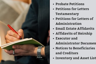 be your lawyer for probate petitions, court pleadings,waivers,wills in ny and ca