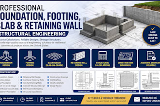 design foundation, footing, slab and retaining wall with structural calculations