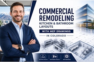 redesign commercial existing kitchen bathroom layouts mep drawings in colorado