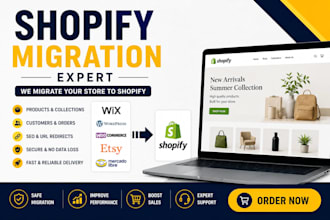 migrate wix, wordpress, woocommerce, etsy, ecwid and mercado libre to shopify