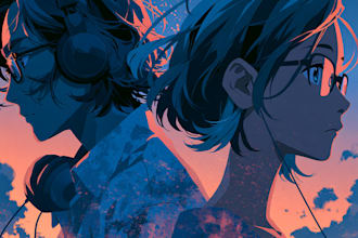 create anime style album cover, music cover