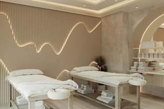 2d plan retail store space, beauty spa interior design, salon boutique rendering