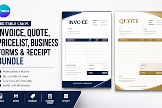do editable canva invoice, quote, pricelist,business forms and receipt bundle