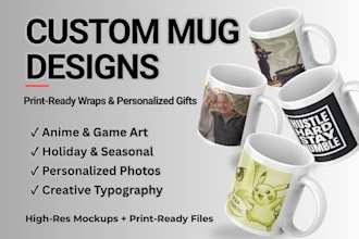 design custom mug wraps, typography and personalized photo mugs