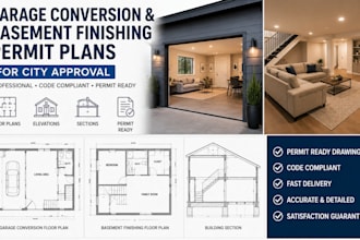 design garage conversion and basement permit plans for city approval