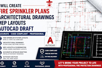 create fire sprinkler plans architectural drawings mep layouts autocad draft