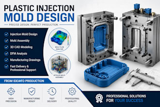 create plastic injection mold, mold assembly dfm, and 3d cad model report
