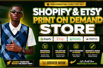 setup shopify print on demand store design etsy pod store with printify printful