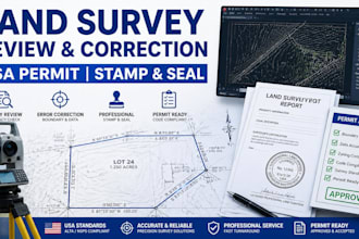 review, correct, stamp and seal land survey drawings USA