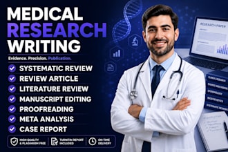 write medical research, systematic review, meta analysis, case report and review