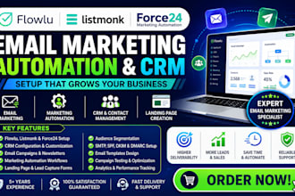 setup flowlu listmonk force24 email marketing automation CRM landing page
