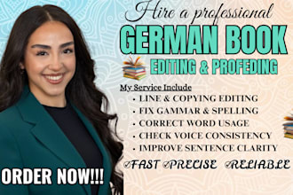 edit and proofread your german manuscript, novel, romance memoir book editing