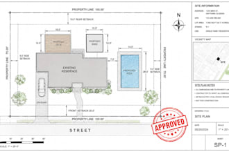 draw permit site plan and property layout for fence shed deck pool city approval