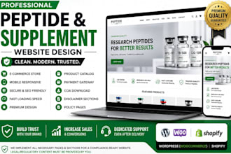 design a peptide website, research peptide store, and supplement website