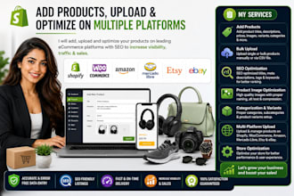 add products, upload on shopify, woocommerce, amazon, mercado libre, etsy, ebay
