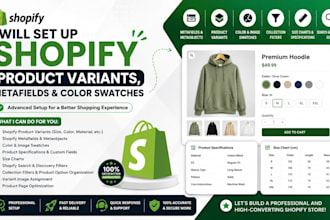 set up shopify product variants, metafields and color swatches