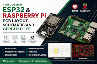 design esp32, raspberry pi, pcb layout, schematic, gerber files and kicad