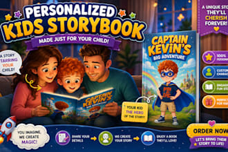 illustrate a personalized kid storybook with your child as the hero
