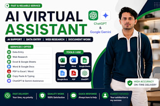 be your ai virtual assistant for chatgpt data entr, web research and excel
