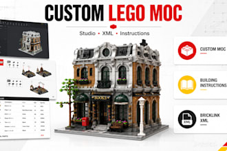 design custom lego moc, lego set, 3d lego model and building instructions