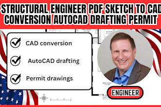 structural engineer PDF sketch to cad conversion autocad drafting permit drawing