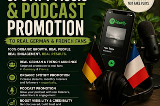 do organic spotify music promotion, podcast promotion to real german french fan