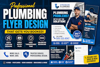 design a professional plumbing flyer, door hanger and postcard