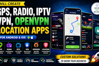 create gps app, radio app, iptv app, vpn app, openvpn app, location app for you