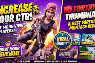 create amazing clickbait HD fortnite thumbnail and best fortnite montage