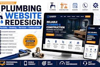 redesign wordpress, wix plumbing portfolio website, contact page, booking page