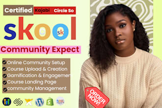 do skool community setup, course upload, circle so kajabi skool online community