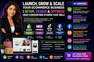 setup tiktok shop dropshipping, facebook shop, shopify store design and redesign