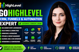 setup gohighlevel CRM, workflows, funnels and automations