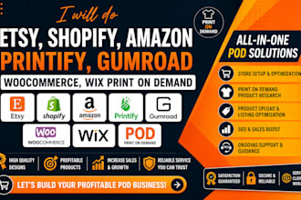 do etsy shopify amazon printify gumroad woocomerce wix print on demand