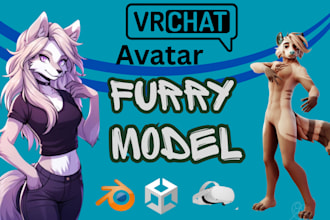 build vrchat avatar furry nsfw facial rig 3d model for both PC quest compatible