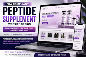 design fda compliant supplement website, peptide store, nutraceutical website