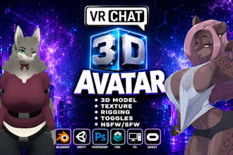 design custom vrchat avatar, furry character model and nsfw model avatar